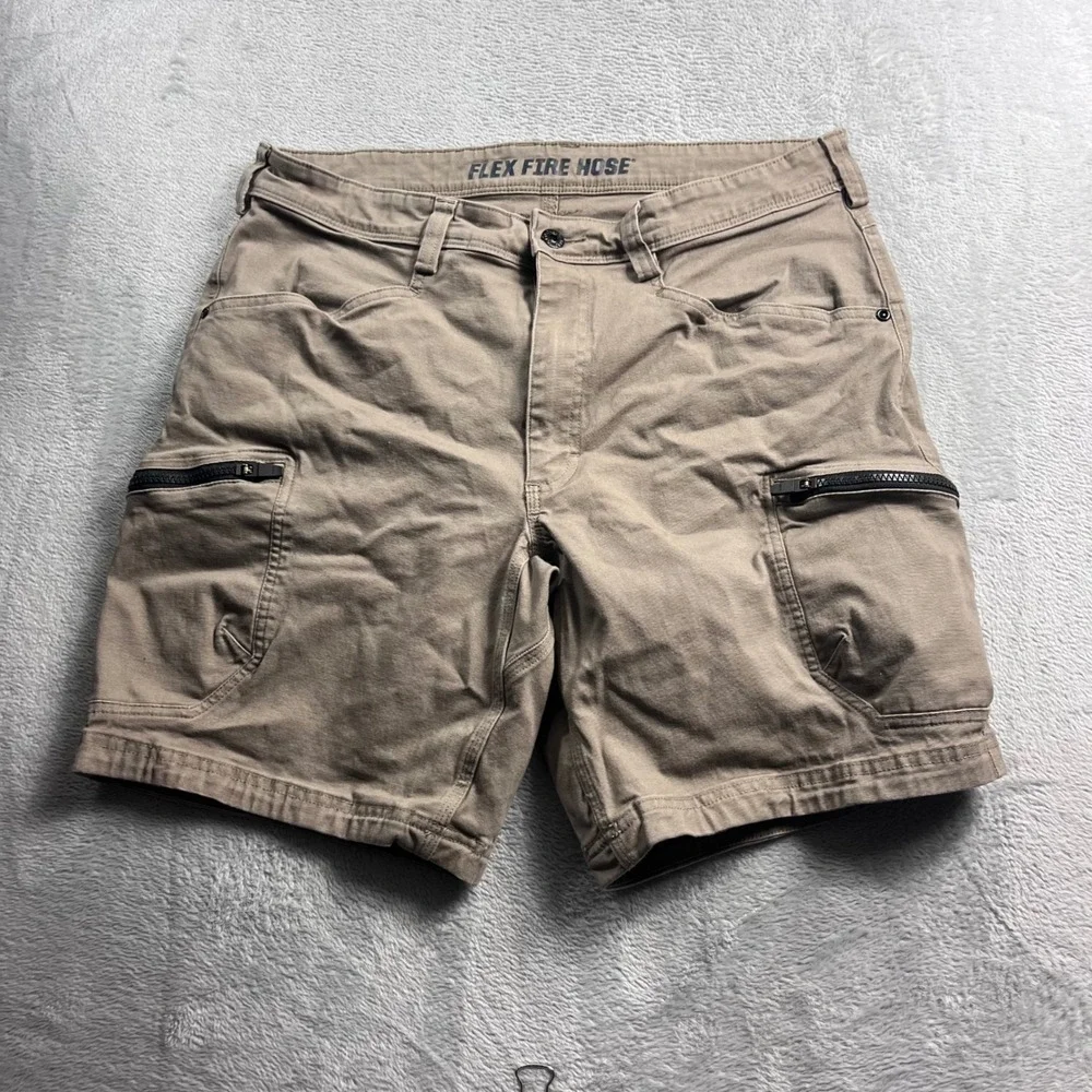Duluth Trading Co Flex Fire Hose Cargo Shorts Mens 36 Khaki Tan Workwear 8 In